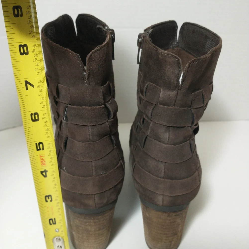 Joseph‎ Seibel Nubuck Brown Woven Leather Side Zip Ankle Boot, Women's Size 8.5